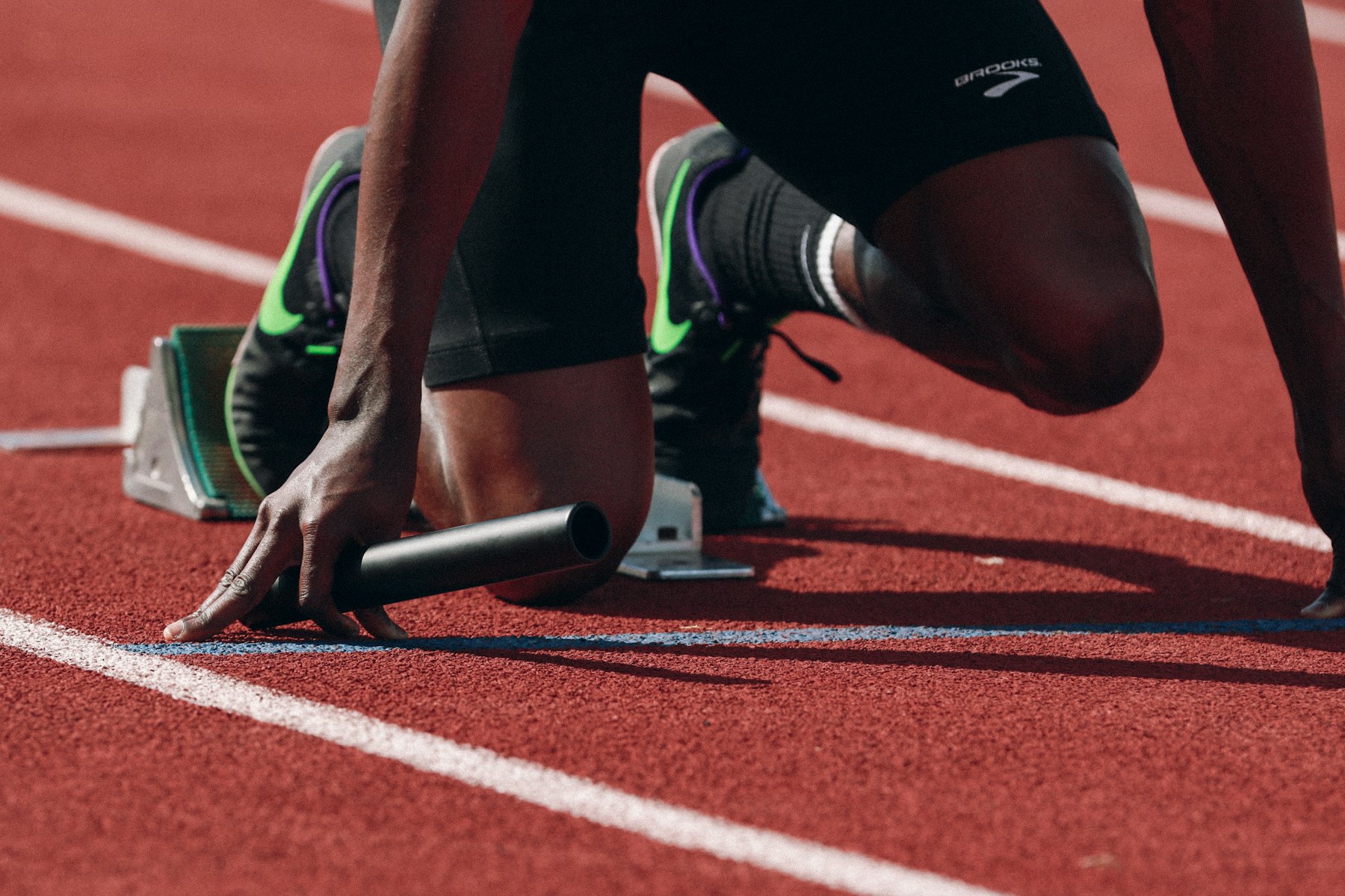 Sprinter in the starting blocks